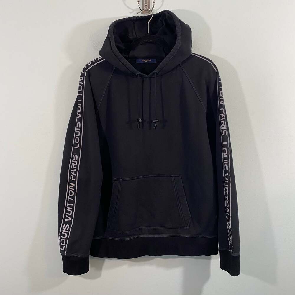 Louis Vuitton Black Reflective Logo Sleeves Gravity Hoodie Sz XL Virgil Abloh